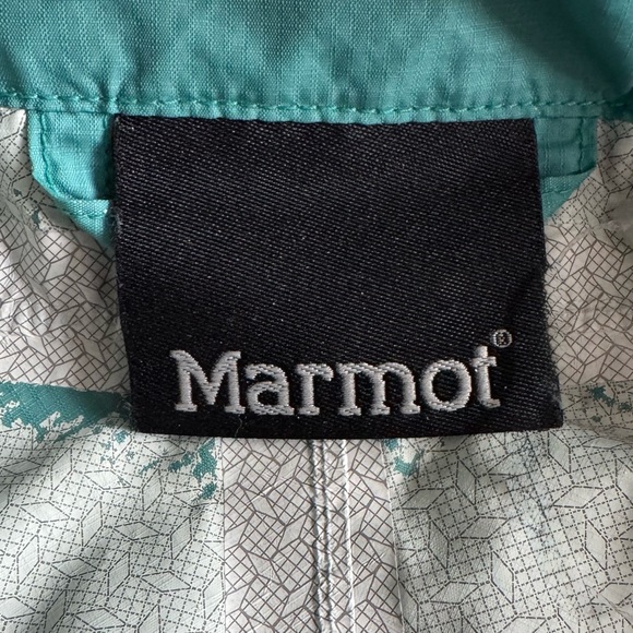 Marmot Hooded Rain Jacket Teal Lightweight Waterproof Shell Raincoat Medium - Picture 8 of 11